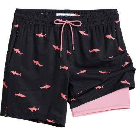 MaaMgic 7" 2 en 1 Bañador con Forro de Compresión con Cremallera Hombre Shorts de Baño Shorts de Playa Traje de Baño para
