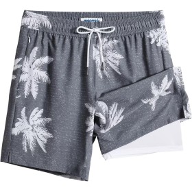 MaaMgic 7" 2 en 1 Bañador con Forro de Compresión con Cremallera Hombre Shorts de Baño Shorts de Playa Traje de Baño para