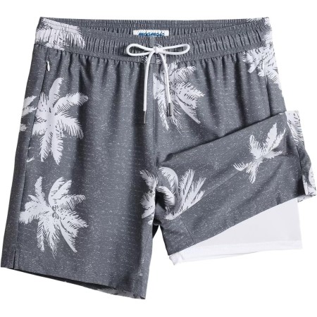 MaaMgic 7" 2 en 1 Bañador con Forro de Compresión con Cremallera Hombre Shorts de Baño Shorts de Playa Traje de Baño para