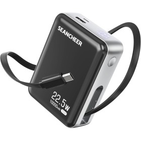 SEANCHEER 10000mAh Bateria Externa con Carga Rápida de PD 22,5W, Cable USB-C Retráctil de 72cm, Puerto USB-C de Entrada y