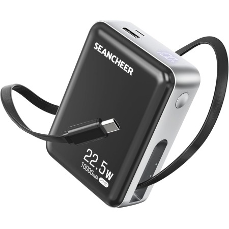 SEANCHEER 10000mAh Bateria Externa con Carga Rápida de PD 22,5W, Cable USB-C Retráctil de 72cm, Puerto USB-C de Entrada y