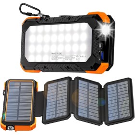WASTDE Solar Power Bank 26.800mAh Met zonnepaneel, Solar Charger Power Bank USB-C 18W Output/Input Snel opladen Met kampeerlamp