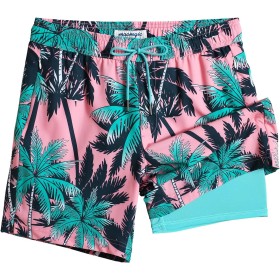 MaaMgic 7" 2 en 1 Bañador con Forro de Compresión con Cremallera Hombre Shorts de Baño Shorts de Playa Traje de Baño para