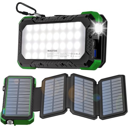 WASTDE Solar Power Bank 26.800mAh Met zonnepaneel, Solar Charger Power Bank USB-C 18W Output/Input Snel opladen Met kampeerlamp