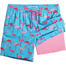 MaaMgic 7" 2 en 1 Bañador con Forro de Compresión con Cremallera Hombre Shorts de Baño Shorts de Playa Traje de Baño para