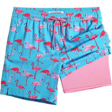 MaaMgic 7" 2 en 1 Bañador con Forro de Compresión con Cremallera Hombre Shorts de Baño Shorts de Playa Traje de Baño para
