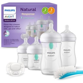 Philips Avent Set de regalo para recién nacidos: 4 biberones con sistema AirFree, chupete ultra soft y escobilla, de 0-12 meses