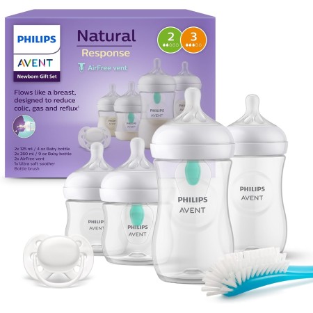 Philips Avent Set de regalo para recién nacidos: 4 biberones con sistema AirFree, chupete ultra soft y escobilla, de 0-12 meses