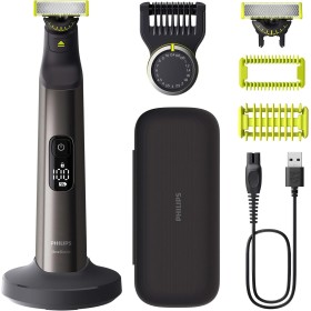 Philips OneBlade Pro 360 Barbero, afeitadora y recortadora eléctrica facial y corporal, 2 cuchillas 360º, peine de 14