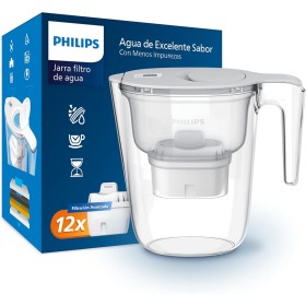Philips Water Filtro de jarra + 12 cartuchos de filtro de repuesto, Filtración Avanzada, flujo rápido, temporizador electrónico,
