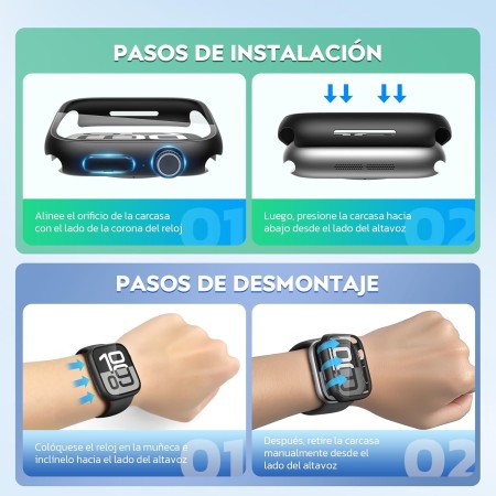 Misxi [2 Piezas Funda con Cristal Templado Protector de Pantalla para Apple Watch Series 9 Series 8 Series 7 45mm, HD PC