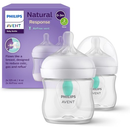 Philips Avent Biberón Natural Response: 2 biberones de 125 ml con sistema AirFree, sin BPA, para recién nacidos a partir de 0