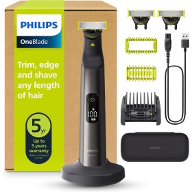 Philips OneBlade Pro 360 Barbero, afeitadora y recortadora eléctrica facial y corporal, 3 cuchillas 360º, peine de 20
