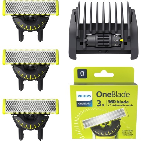 Philips OneBlade 360 Auténticas Cuchillas de Repuesto, para Recortador de Barba y Maquina de afeitar Hombre, Compatible con