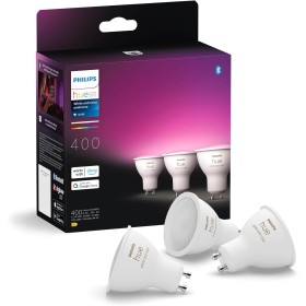 Philips Hue - Pack 3 Bombillas Led inteligentes, GU10, Luz Blanca y de Colores, 4.2W 400 lúmens, con Bluetooth, Compatible con