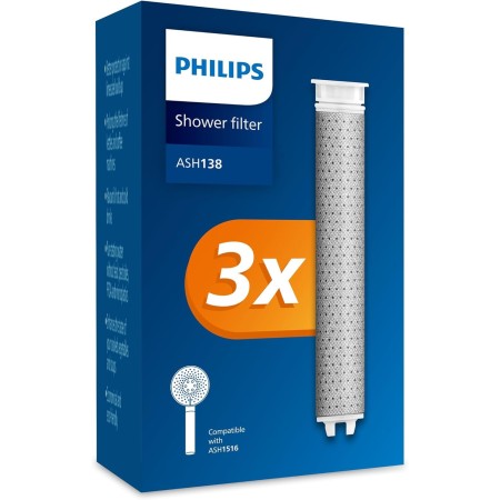 Philips Water Alcachofa de ducha con filtro – Filtro de repuesto 3 PACK, elimina eficazmente el cloro y otras partículas