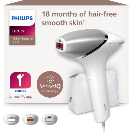 Philips Lumea serie 8000, dispositivo de depilación IPL, alternativa al láser, SenseIQ, 3 accesorios para cuerpo, cara y zonas