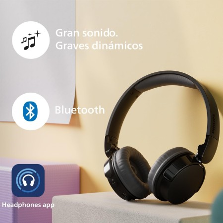 Philips TAH3209BK Auriculares on-Ear Ligeros Bluetooth con Aislamiento pasivo del Ruido - 55 Horas de reproducción, Sonido