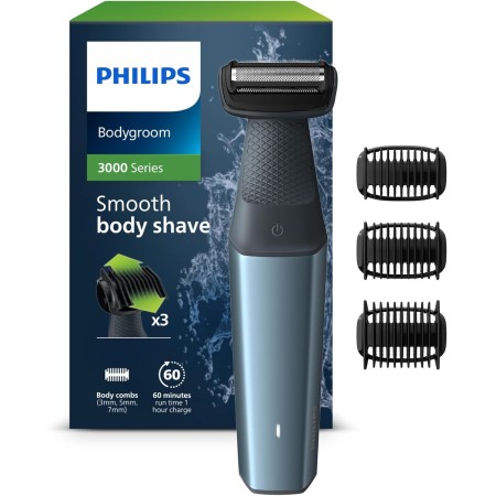 Philips BG3027/03 Afeitadora Corporal Masculina, Bodygroom Serie 3000, Impermeable, con 3 Peines-guía, 60 min de Autonomía,