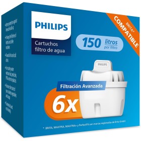 Philips Water Cartuchos de filtro de agua de repuesto Filtración Avanzada, pack de 6 filtros, compatible con Brita, reduce los
