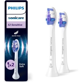 Philips Sonicare S2 Sensitive, cabezales de cepillo dental de repuesto originales, blanco, paquete de 2, HX6052/87