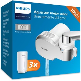 Philips Filtro de agua Ontap MICROFILTRACIÓN con PANTALLA DIGITAL y 3 cartuchos de repuesto, filtra sedimentos, cloro y otras