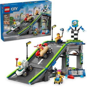 LEGO City Sin Límites: Rampa de Aceleración para Coches de Carreras de Juguete con 4 Minifiguras, 2 Autos Locos de Perrito