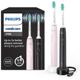 Philips Sonicare 3100, cepillo dental eléctrico, cepillo dental sónico, sensor de presión y temporizador, rosa chicle y negro,