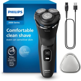 Philips Serie 3000 Afeitadora Eléctrica Hombre, Máquina de Afeitar Barba con Cortapatillas, 27 cuchillas, Cuida la piel, 60min