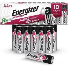 Energizer Advanced Pilas AA Alcalinas de 1,5 V - Paquete de 12 Pilas de Larga Duración, Alta Potencia