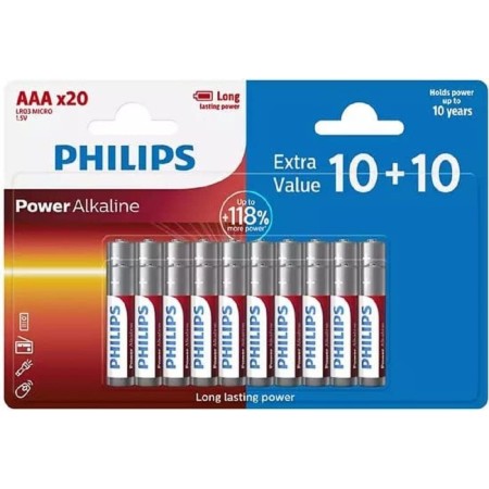 Philips Paquete Económico de Pilas 40 Piezas - 24x Pilas AA y 16x Pilas AAA - Pila Alcalina de Alta Duración - para Mando a