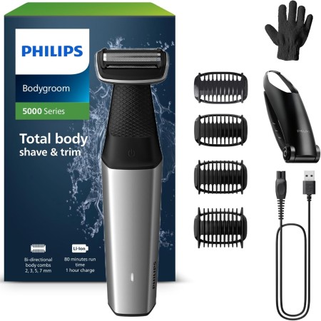 Philips BG5021/16 Afeitadora Corporal Masculina, Bodygroom Serie 5000, con Adaptador para Espalda, Impermeable, con 4
