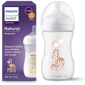Philips Avent Biberón Natural Response: biberón de 260 ml sin BPA para bebés a partir de 1 mes, estampado Jirafa (modelo