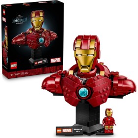 LEGO Marvel Busto de Iron Man MK4 - Maqueta para Adultos de Superhéroe con Minifigura de Tony Stark, Cañones de Hombros y Cabeza