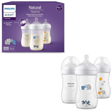 Philips Avent Natural Response, set de regalo para bebés: 3 biberones Natural Response de 260 ml con tetinas T3 (para bebés de 1