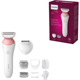 Philips Afeitadora de Mujer Serie 6000, 6 accesorios, Incluye Perfilador Bikini, Guante Exfoliante, Peine Guia y Cepillo de