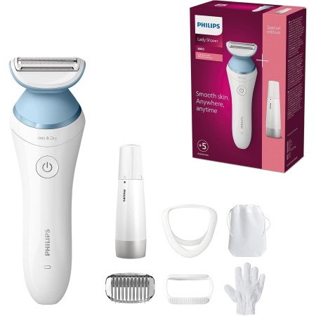 Philips Afeitadora de Mujer Serie 8000, 5 accesorios, Incluye Depiladora Facial, Guante Exfoliante, Peine Guia y Cepillo de