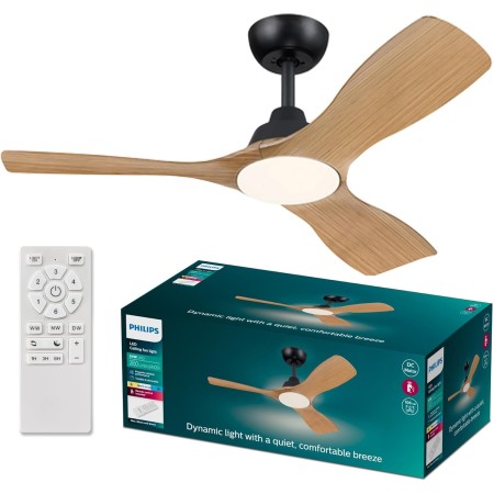 Philips Ventilador de techo Olas, 3 aspas 52´, luz LED de 24W, motor DC, temperatura de color regulable (3000K-4300K-6500K),