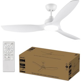 Philips Ventilador de techo con Led, 3 aspas fijas 52" (diametro 136cm), luz LED 28 W, motor DC silencioso, 3 temperaturas de
