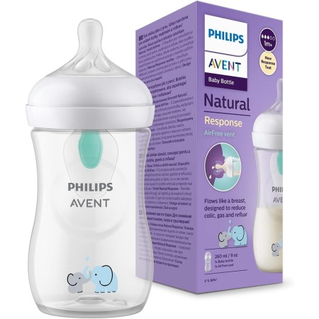 Philips Avent Biberón Natural Response: biberón de 260 ml con sistema AirFree, sin BPA, para recién nacidos a partir de 1 mes,