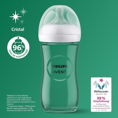 Philips Avent Biberón de cristal Natural Response: 2 biberones de 240 ml sin BPA para recién nacidos a partir de 3-6 meses