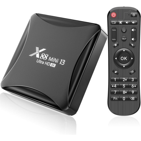 Android TV Box 13.0, Android Box 4GB RAM 32GB ROM, RK3528 Quad-Core, Soporte 2.4G/5G Dual WiFi, 100M Ethernet Ultral HD 8K TV