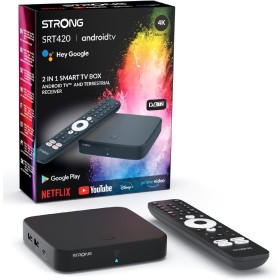 STRONG SRT420 TV Box Android TV 4K con Puerto Ethernet, DVB-T2, 2GB RAM + 16GB Almacenamiento, Chromecast Integrado, WiFi,