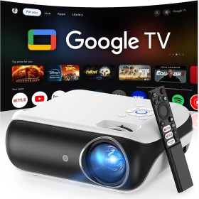 Google TV Official Smart Mini Proyector 4K, HAPPRUN 1000 ANSI 1080P Full HD Proyector con Dolby Audio, WiFi6 Bluetooth5.2