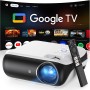 Google TV Official Smart Mini Proyector 4K, HAPPRUN 1000 ANSI 1080P Full HD Proyector con Dolby Audio, WiFi6 Bluetooth5.2
