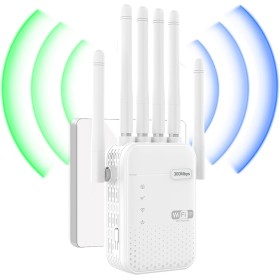 Repetidor WiFi,2025 Potente Amplificador WiFi,Amplificador señal WiFi,Repetidor WiFi Largo Alcance,6 Antenas,2 Puertos