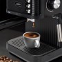 Jocca - Cafetera Expresso 20 Bares con Vaporizador, 1100W, Deposito 1.25L Desmontable, Metal, Negro