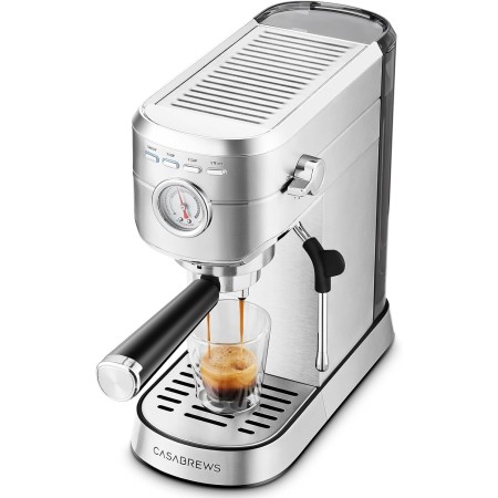CASABREWS Cafetera Expresso y Capuccino, 20 Bares Café Expreso Manual con Manómetro, Barista Cafetera Cafe Molido, Depósito