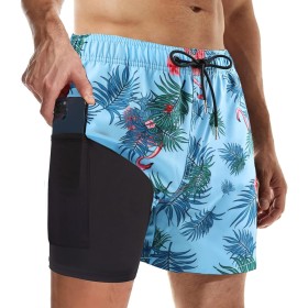 Suwangi Bañadores Hombre con Forro Compresión Pantalones Cortos de Natación Secado Rápido Shorts de Baño Bañadores de Surf