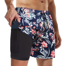 Suwangi Bañadores Hombre con Forro Compresión Pantalones Cortos de Natación Secado Rápido Shorts de Baño Bañadores de Surf